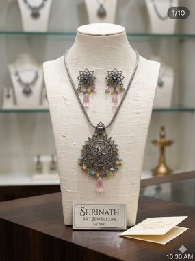 NWT Vintage Shrinath Art Jewellery Oxidized Silver & Crystal Ethnic Set 2009